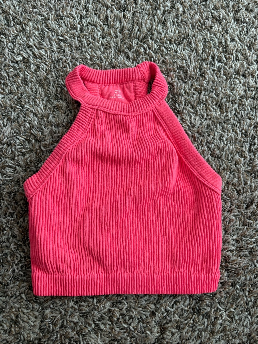 aerie Ribbed High Neck Crop Tank in Hot Pink